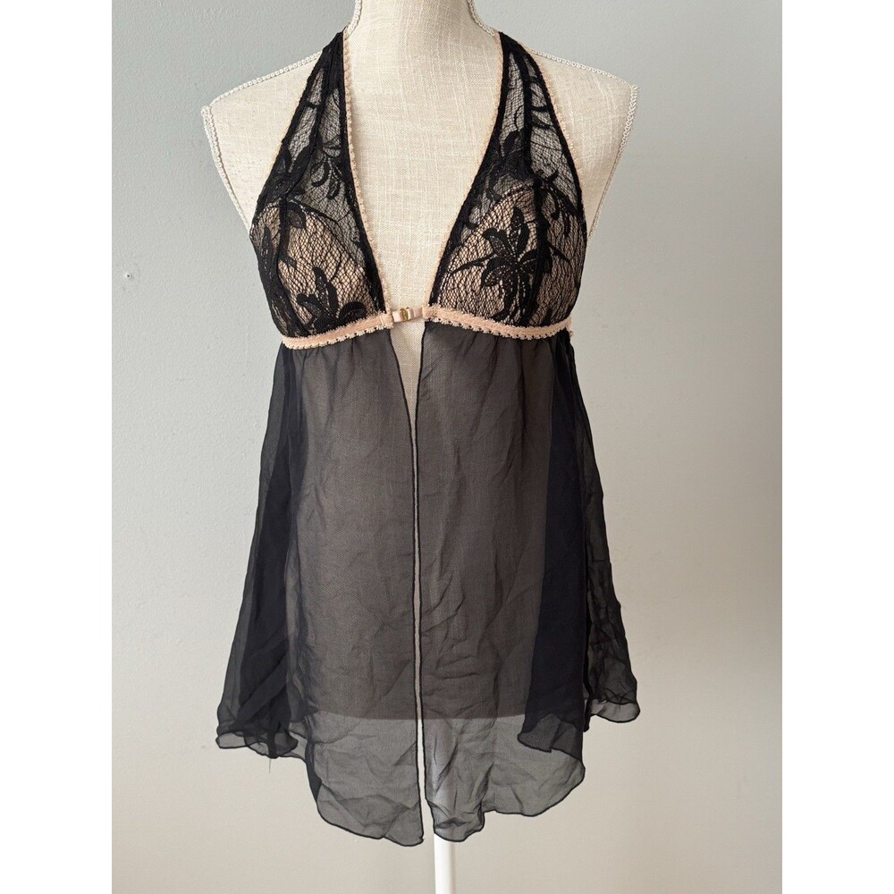 Vintage Y2K Victoria’s Secret Black Silk Lace Chemise Top Size Medium